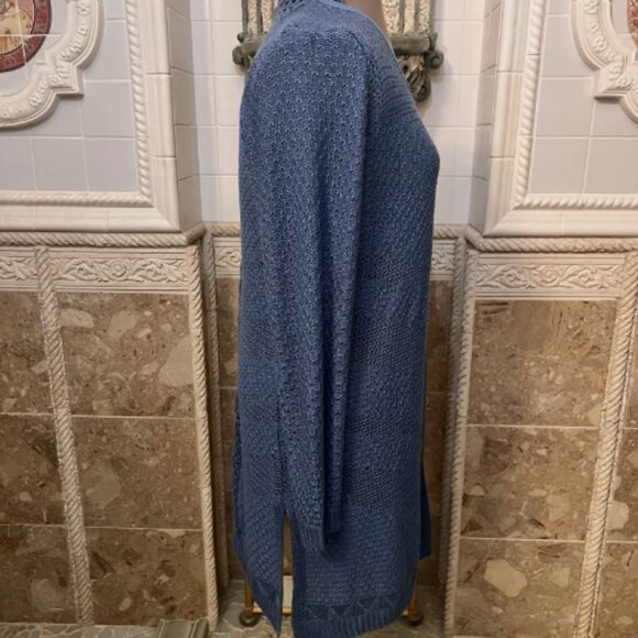 New Directions Sx XL. Open Front Blue Knit Sweater Duster Cardigan Acrylic. B121 - Picture 3 of 6